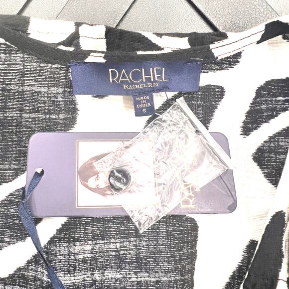 Rachel Roy Blouse Women's S NWT Sleeveless Black White Animal Print Peplum Waist - Picture 4 of 8